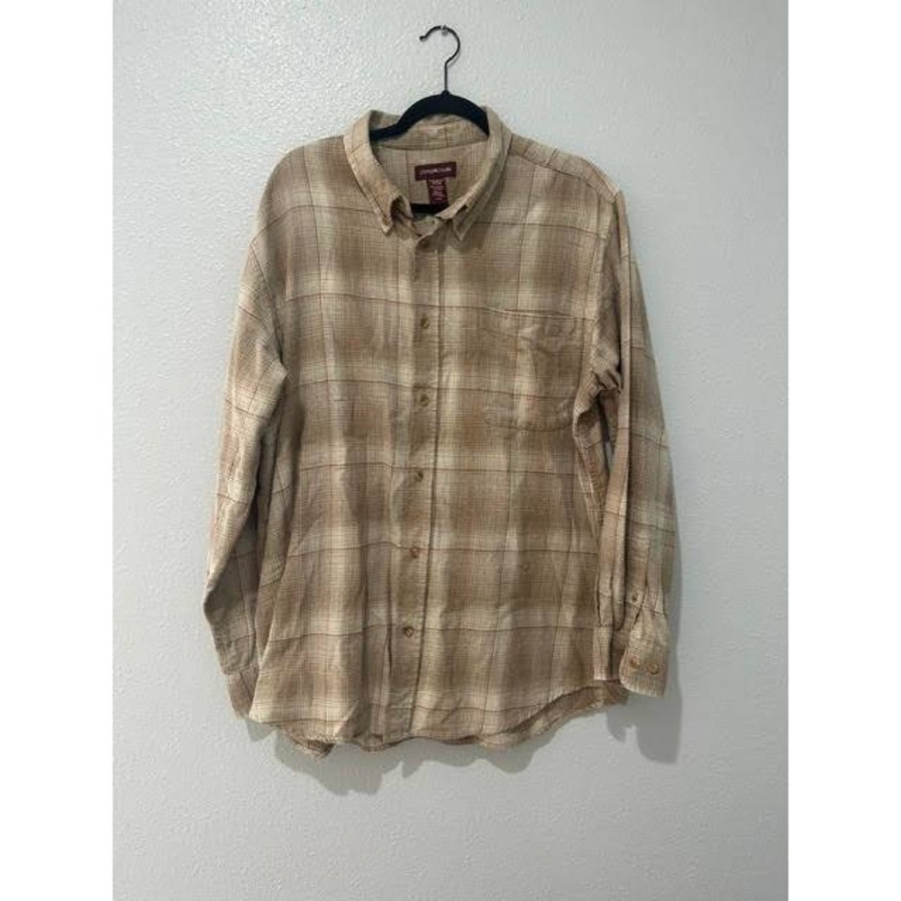Covington Mens XL Tan Brown Plaid Flannel Button Down Shirt Cotton Long Sleeve
